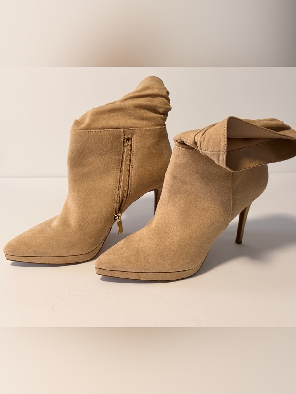 Jessica Simpson Tan Suede Pointed Toe Stiletto Booties